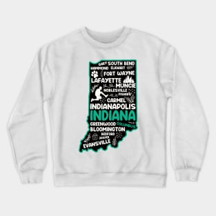 Columbus Indiana cute map Indianapolis, Fort Wayne, Evansville, Carmel, South Bend, Fishers, Bloomington, Crewneck Sweatshirt